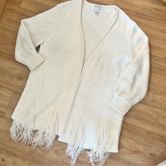Vintage Sweaters - Vintage Fringe Cardigan Sweater L/XL